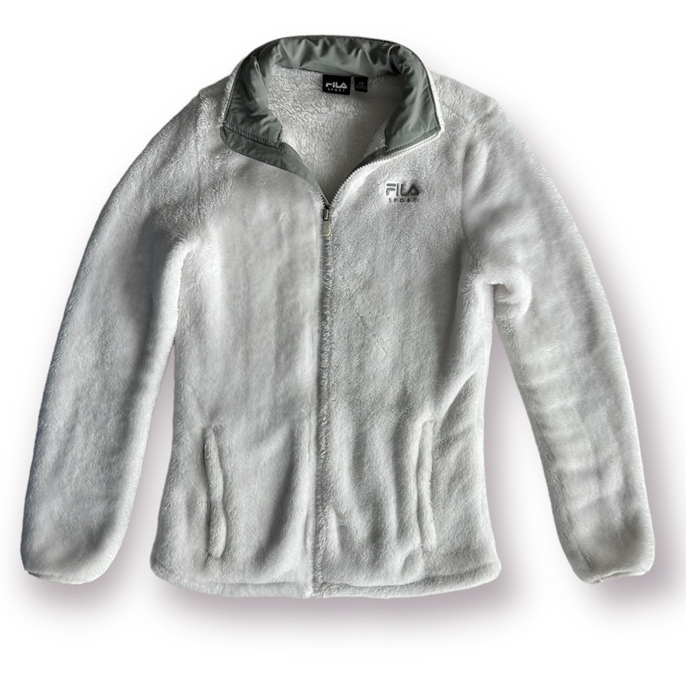 Fila Sport White Blanket Soft Full Zip Up Sweatshirt Womens XS zipper pockets